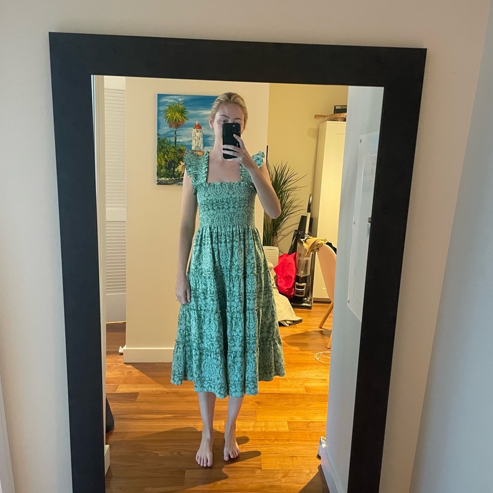 hill house Ellie nap dress in green jacquard